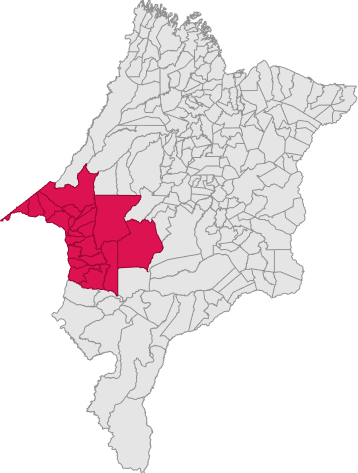 Mapa do Maranhão com a região de Imperatriz destacada